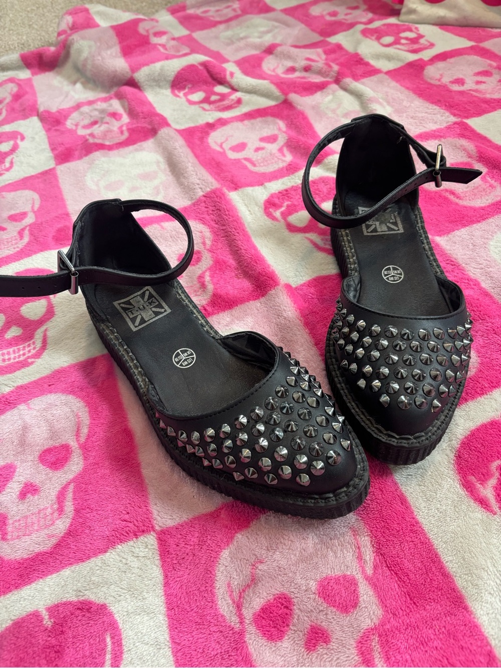 T.U.K. Studded Black Mary Janes Size 8